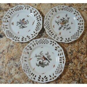 3 Rothschild Bird Design Reticulated Wall Cabinet Plates Decorative Only 10 1/4"
